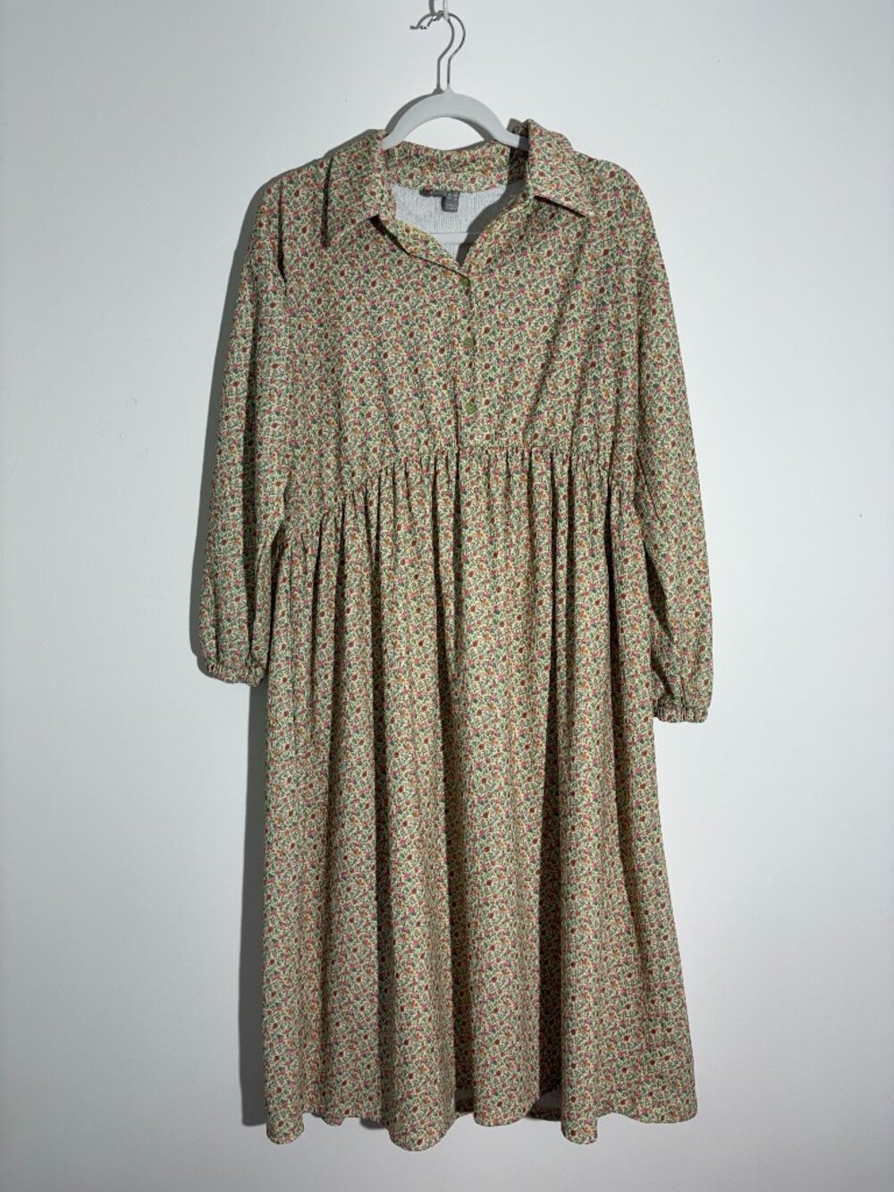ASOS Ditsy Floral Smock Shirt Dress Long Sleeve Midi Cottagecore Cream Multi